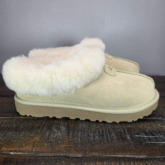 NEW UGG Tazzette Womens Size 7 Fuzzy Platform Slippers Shoes Mustard Seed Brown - Picture 1 of 11